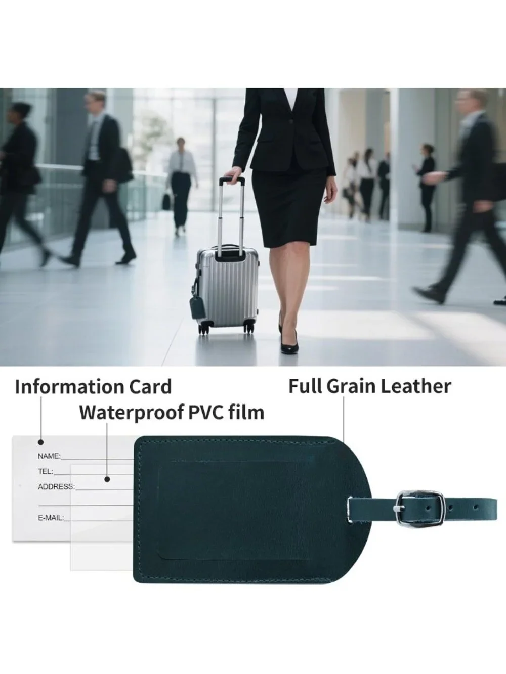 Stylish Genuine Leather Luggage Tags - 6 Pack ID Tags for Suitcases & Bags, Blue